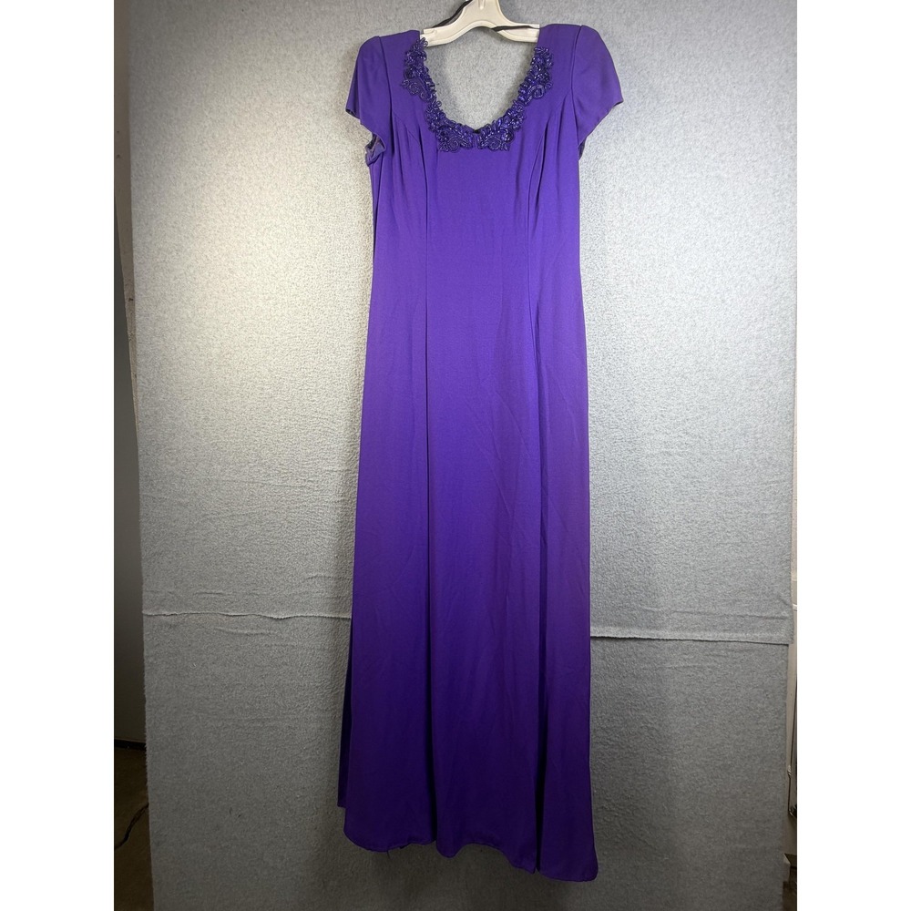 Vintage ILGWU Dress Womens 13/14 Purple Beaded Scoop Neck Maxi Formal USA